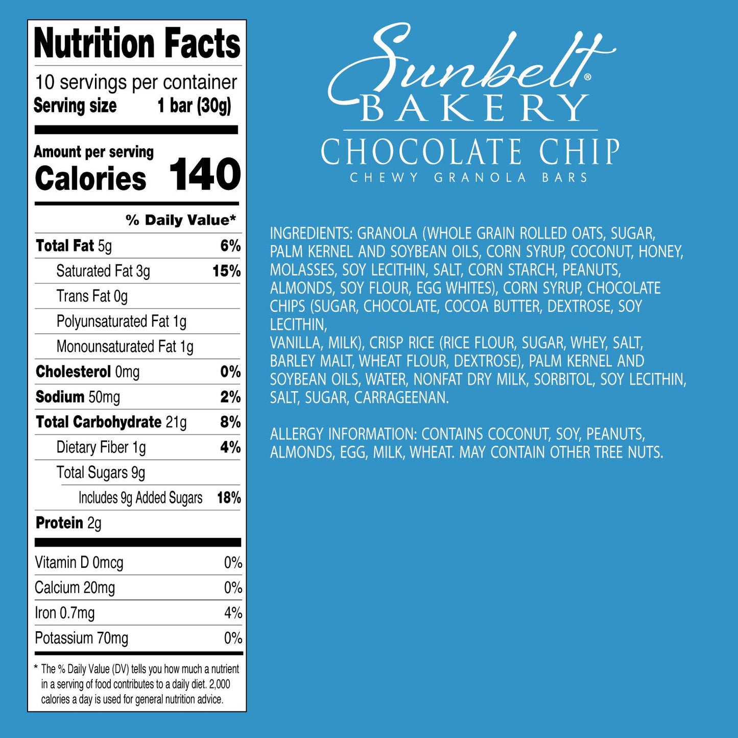 Sunbelt Bakery Chocolate Chip Chewy Granola Bars, 120-1.0 OZ Bars (12 Boxes)