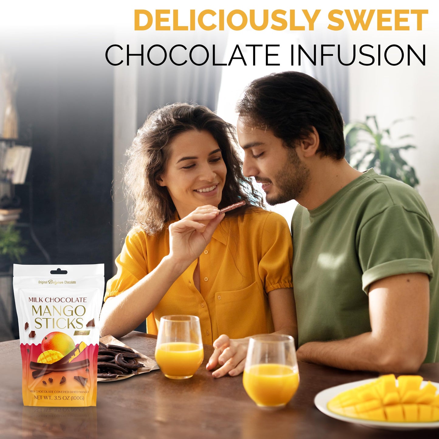 BEEMAX Belgian Chocolate Covered Fruit Sticks - Gourmet Dried Fruit Treat, Milk Chocolate, 3.5 oz Resealable Pouch