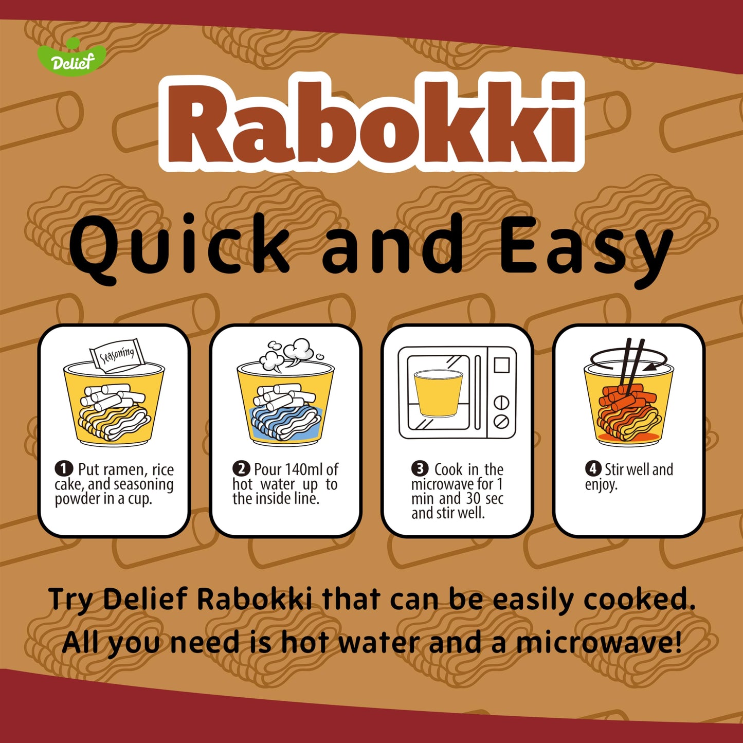 DELIEF Rabokki Jjajang Flavor, Korean Street Food, 5.82 oz, Quick Meal, Ramen Noodle & Tteokbokki Combined