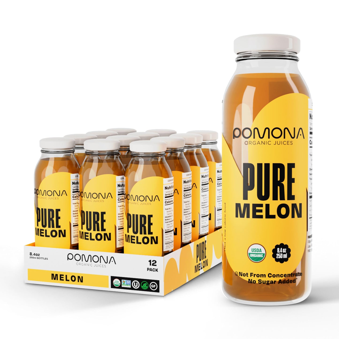 Pomona Organic Juices Pure Melon Juice, Cold Pressed Organic Juice, Non-GMO, No Sugar Added, Not from Concentrate, Gluten Free, 