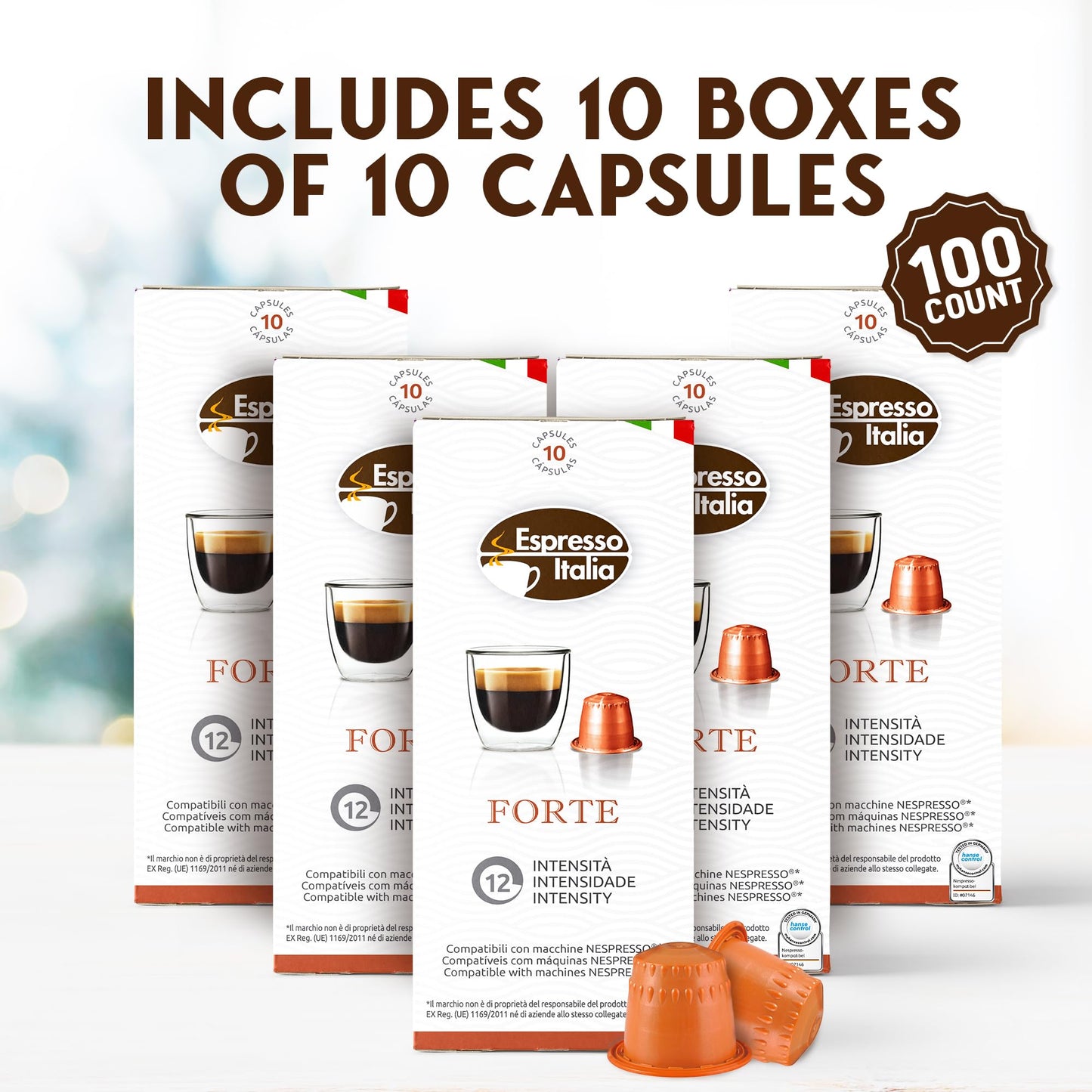 Espresso Italia Coffee Pods for Nespresso Original Line, Ultra Strong Intensity, 10 Count Pack, Coffee