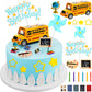 School Bus Cake Topper Back To School Star Pen Blackboard Book Blue Windmill Cake Toppers Happy Birthday Theme Cake Decor