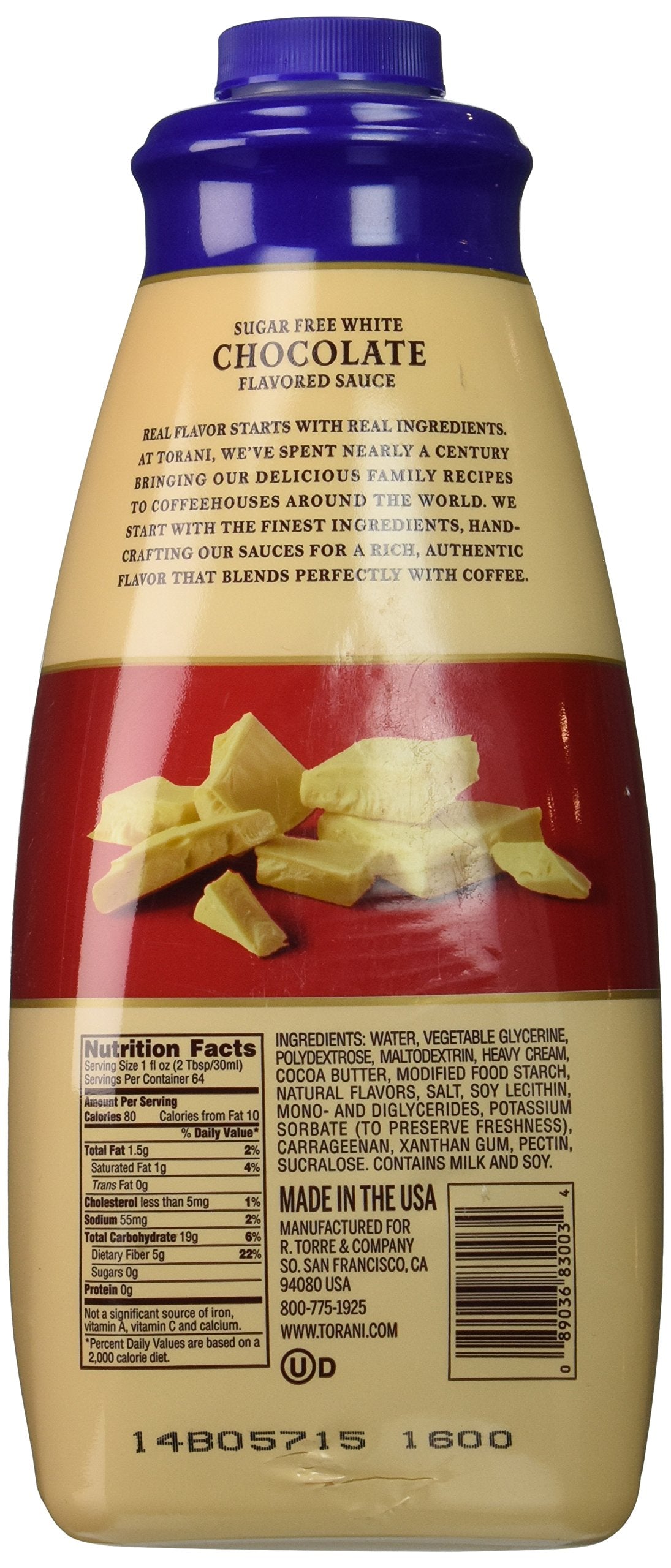 Torani SUGAR FREE White Chocolate Sauce 4lbs (1.89L)