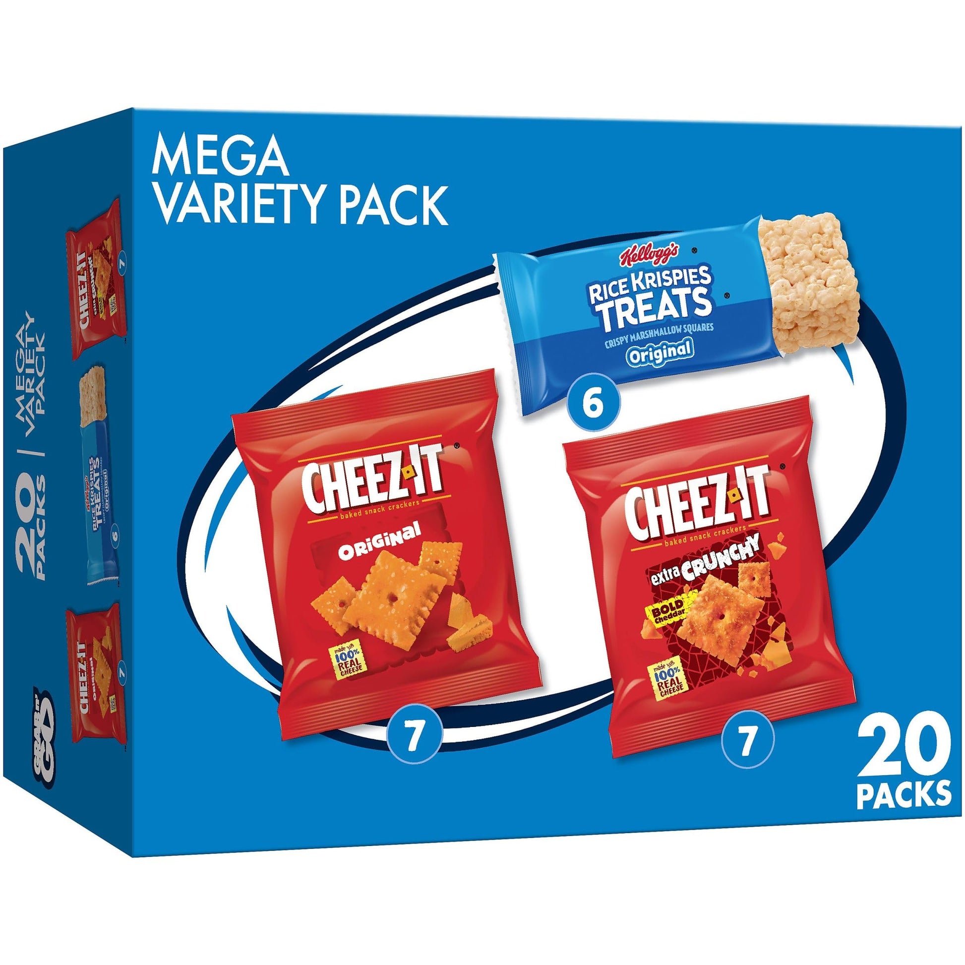 Kelloggs Cheez-It & Rice Krispies Treats, Lunch Snacks, Mega Variety Pack, 18.68oz Box (20 Count)