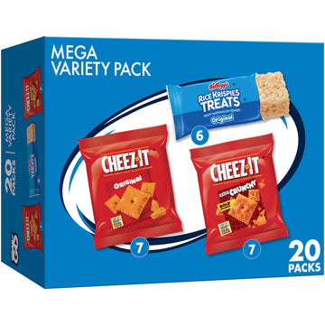Kelloggs Cheez-It & Rice Krispies Treats, Lunch Snacks, Mega Variety Pack, 18.68oz Box (20 Count)