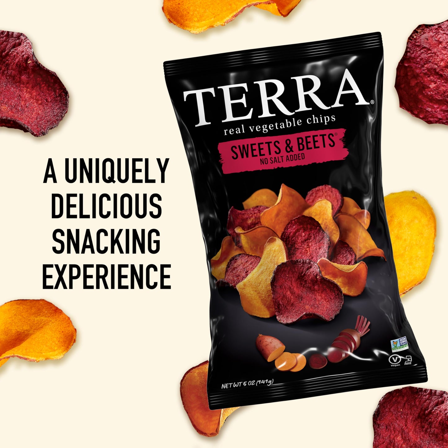 Terra Vegetable Chips, No Salt Added, 5 oz. (Pack of 12), Black, Model 00573816