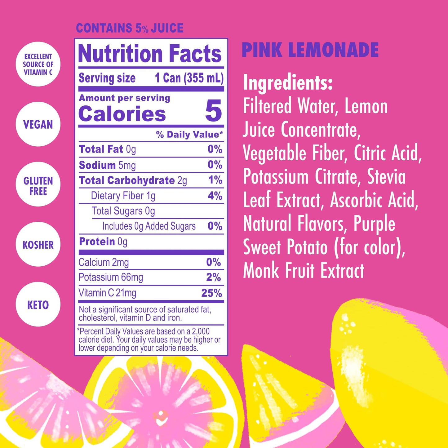 Swoon Pink Lemonade - Low Carb, Paleo-Friendly, Gluten-Free Keto Drink - Sugar Free Strawberry Lemonade Made With 100% Lemon Jui