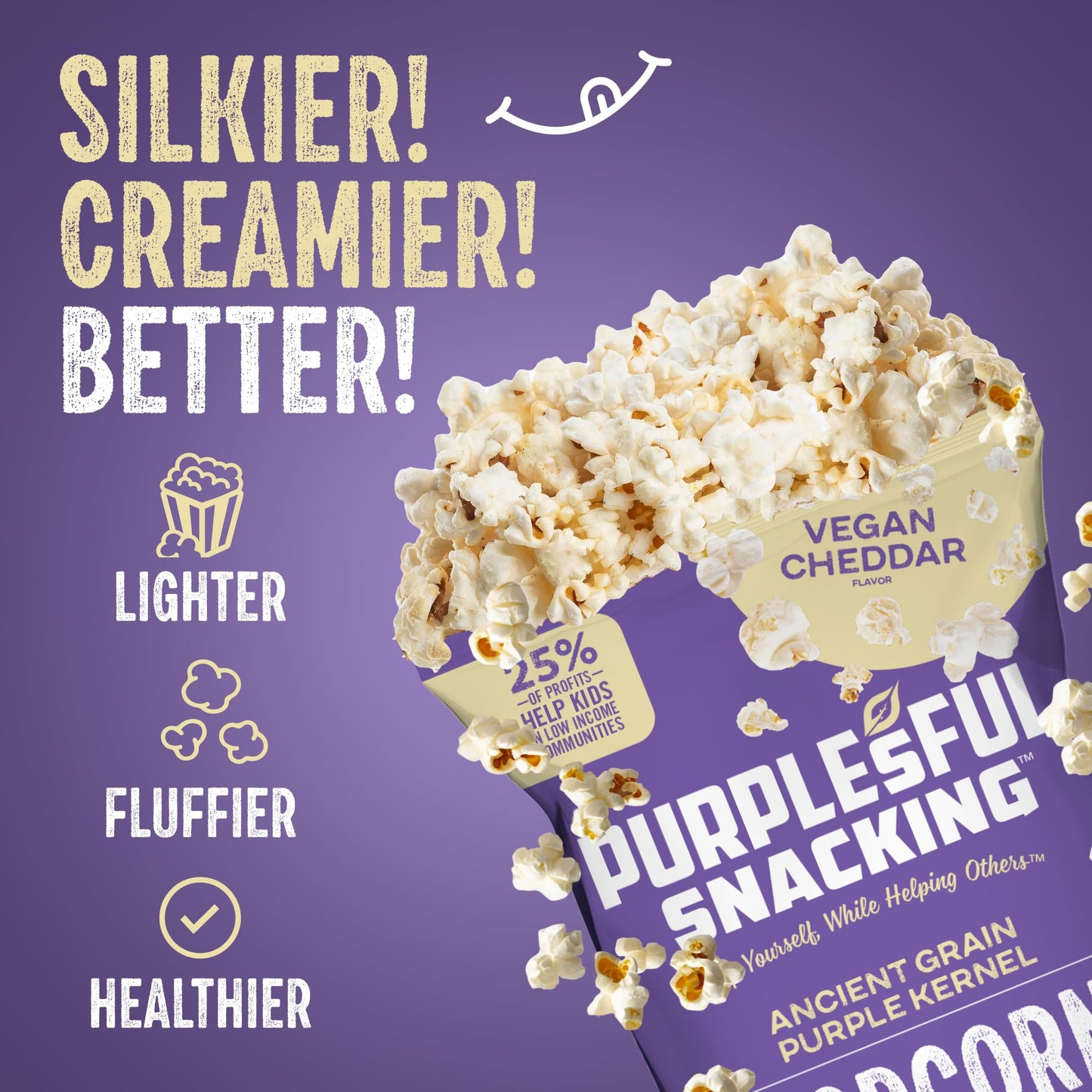 Purplesful Purple Corn Popcorn, Vegan Cheddar, Non-GMO, 4.79 Oz (Pack of 3)