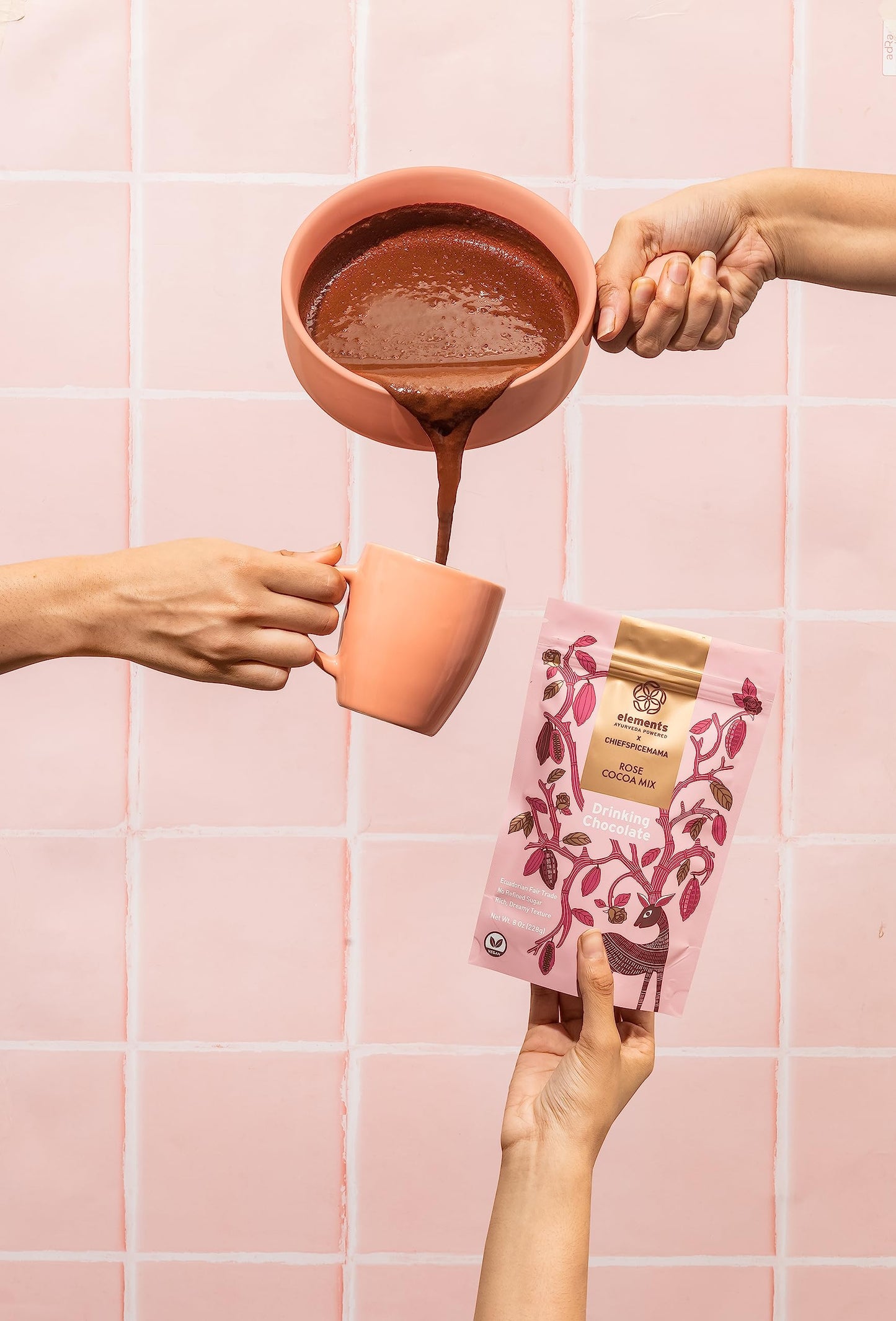 Elements Truffles Rose Essential Oil Hot Chocolate - Heavy Metal Tested- All-Natural, Handmade Hot Chocolate Mix - Uses Ecuadorian, Fair Trade, Organic Cacao Powder - Vegan Hot Cocoa Mix - 8 Oz