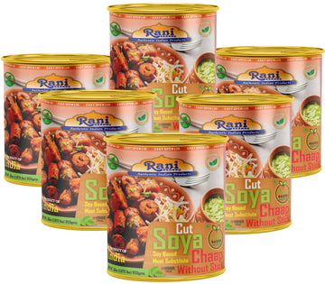 Rani Cut Soya Chaap Whitout Stick (Plant Based Protein) 30oz (1.875lbs) 850g, Pack of 6 ~ Easy Open Lid | All Natural | Vegan | 