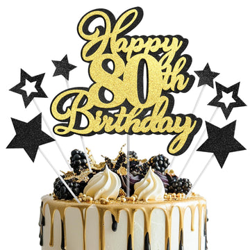 Happy 80th Birthday Cake Topper 80 Birthday Cake Decorations, Happy 80th Birthday Anniversary Party Cake Decorations for Men Wom