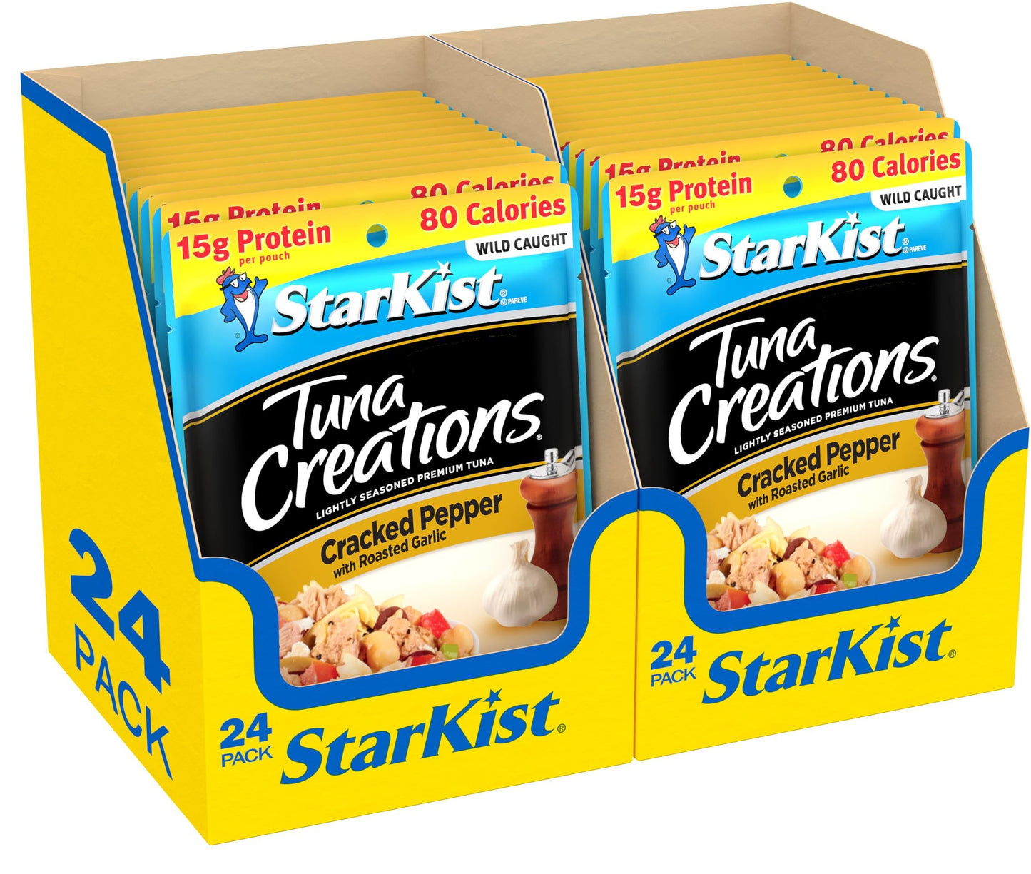 StarKist Tuna Creations ed Pepper with Roasted Garlic 2.6 oz Pouch(24 Pack) Ready to Eat Wild Caught Tuna 15g Protein 80 Calories Per Serving Gluten Free Soy Free Perfect for Salads Meals&Snacks