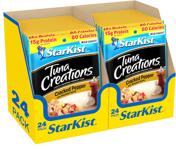 StarKist Tuna Creations ed Pepper with Roasted Garlic 2.6 oz Pouch(24 Pack) Ready to Eat Wild Caught Tuna 15g Protein 80 Calories Per Serving Gluten Free Soy Free Perfect for Salads Meals&Snacks