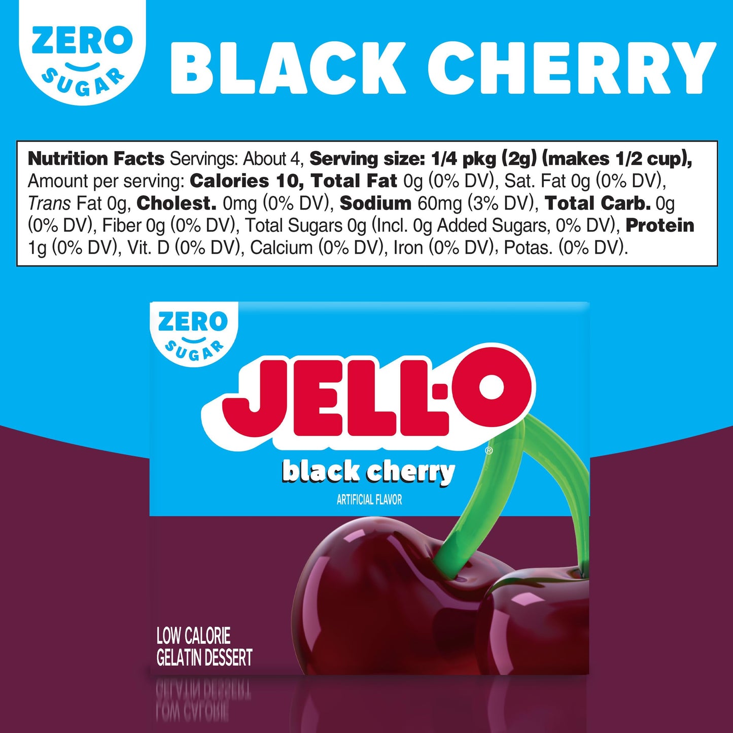 Jell-O Black Cherry Sugar Free Gelatin Dessert Mix, 0.3 Ounce (Pack of 24)