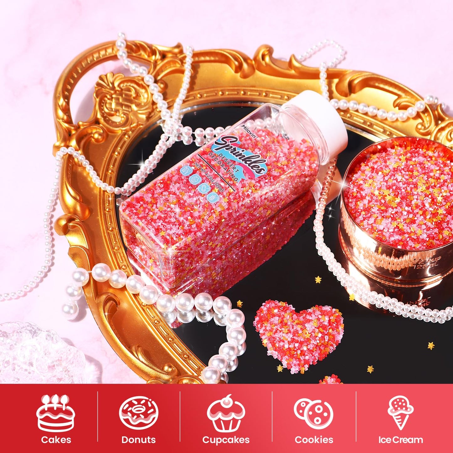 Edible Sanding Sugar Gold Star Glitter Mix, Red Sanding Sugar, Pink Sanding Sugar, Shimmer Star Sprinkles, Pink And Red Sprinkle