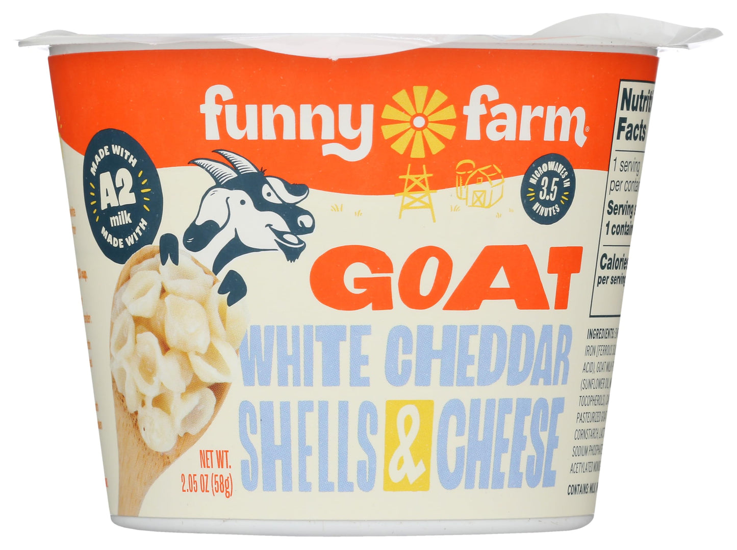 Funny Farm A2 Milk Macaroni and Cheese Cups | Pasta with White Cheddar Flavor - Goat Cheese Mac and Cheese Cups (Bulk 10 Pack) |