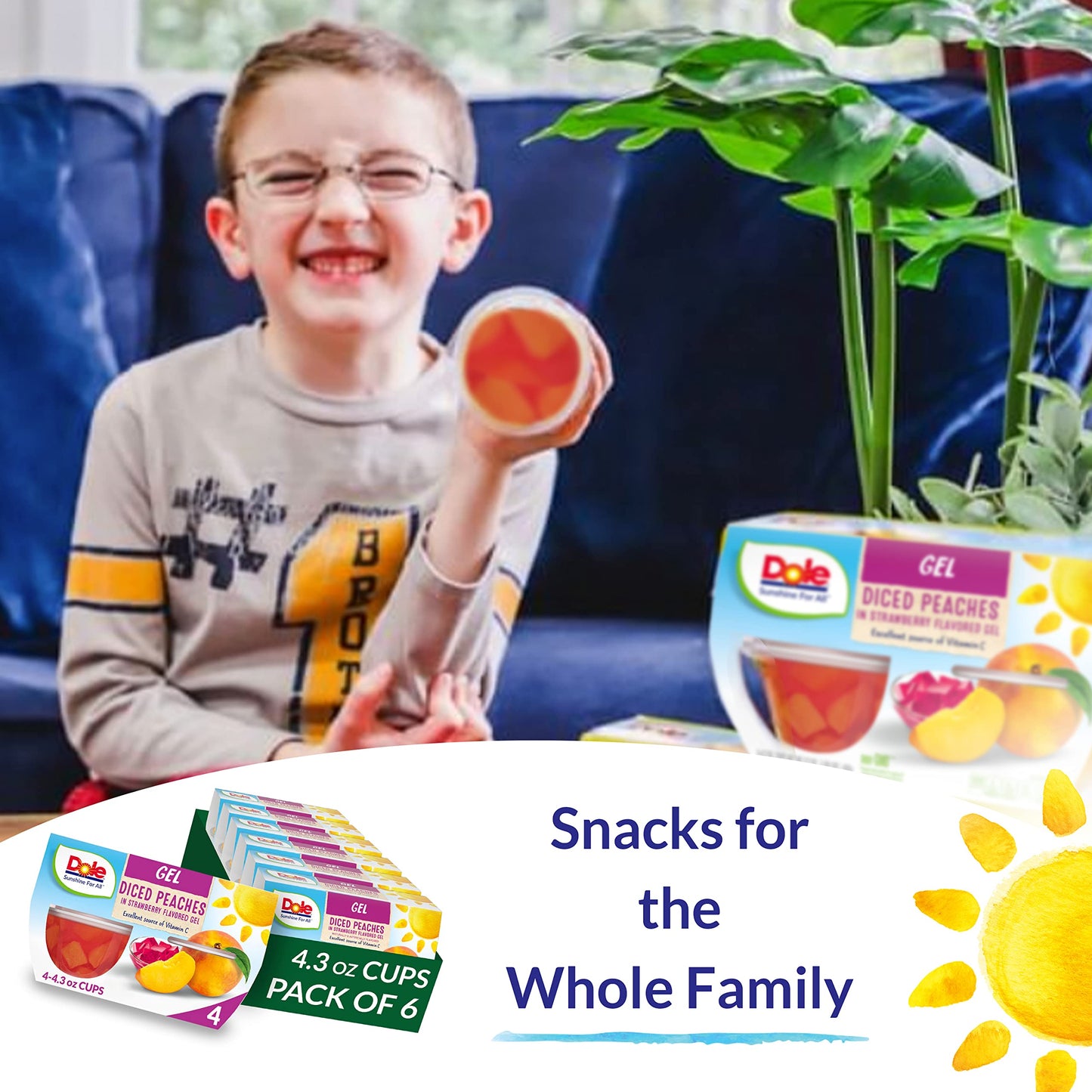 Dole Fruit Bowls Peaches in Strawberry Flavored Gel Snacks, 4.3oz 24 Total Cups, Gluten & Dairy Free, Bulk Lunch Snacks for Kids