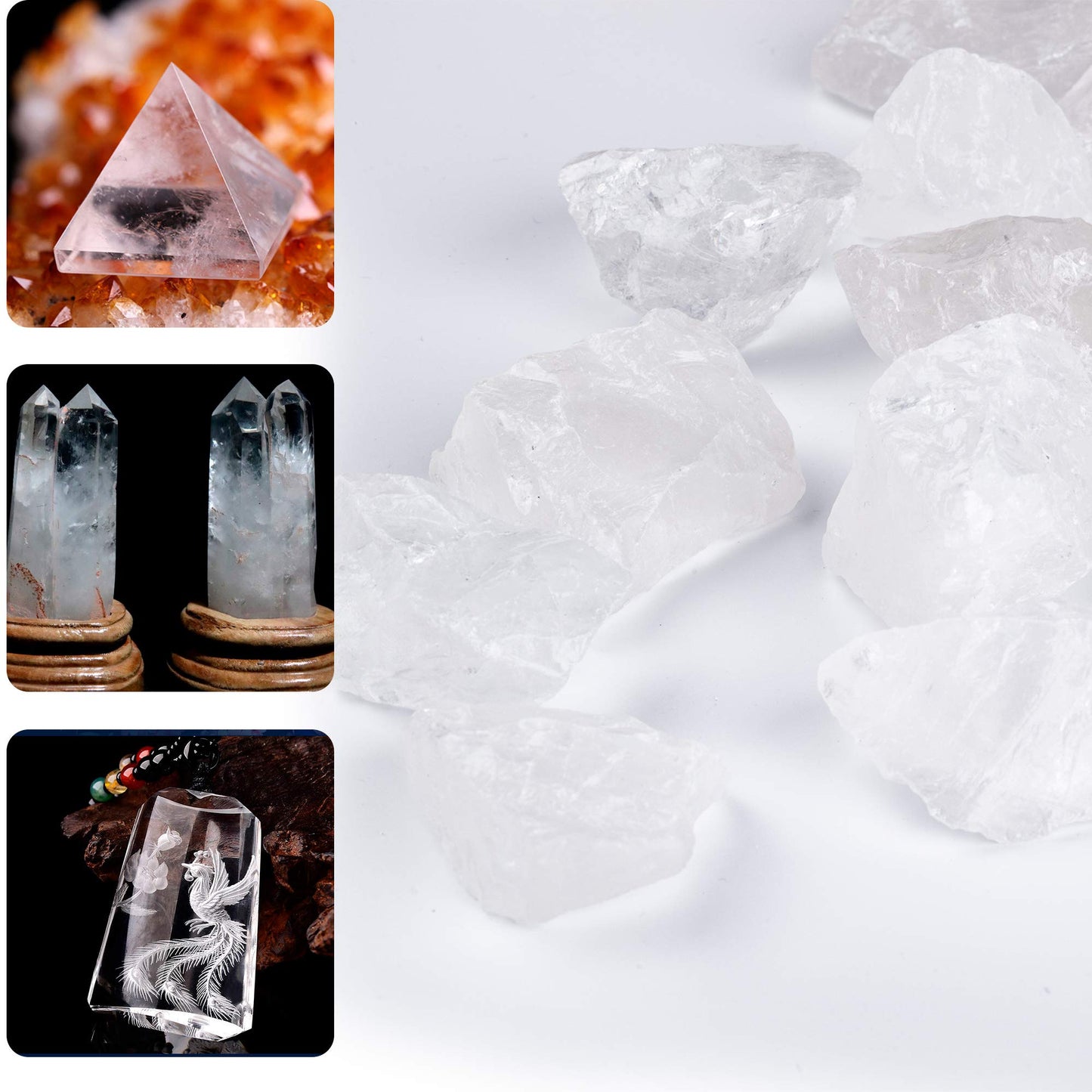 Ufeel 1Lb Bulk Rough Clear Quartz Crystal - Large 1'' Natural Raw Stones Crystal For Tumbling, Cabbing, Fountain Rocks, Decorati