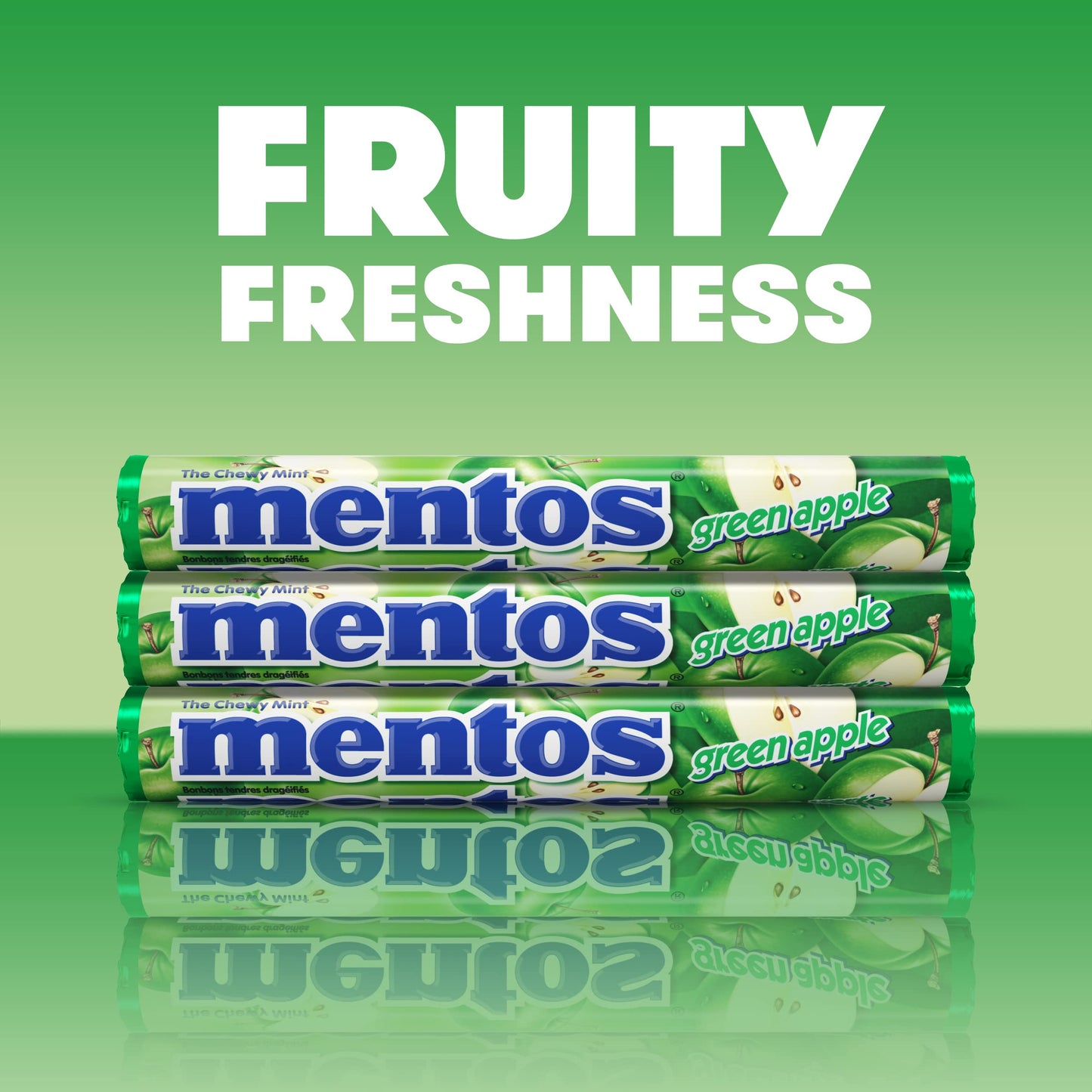 Mentos Chewy Mint Candy Roll, Green Apple, Bulk, Party, Non Melting, 1.32 Ounce/14 Pieces (Pack Of 15)