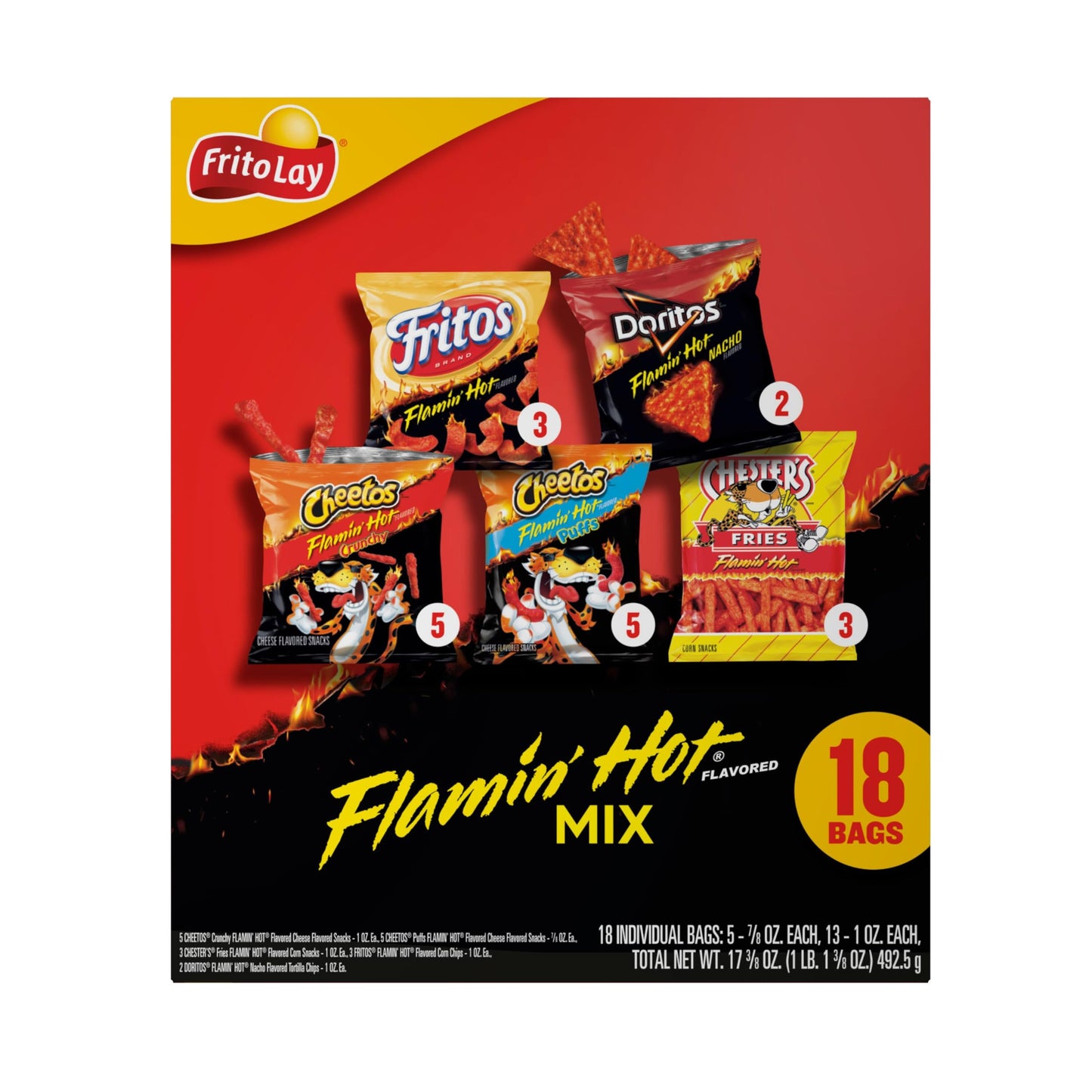 Frito-Lay, Variet Pack Snack Chips, Flamin' Hot Mix, 18 Count
