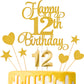 Lecferrarc 12th Birthday Cake Decorations, 12th Birthday Candles Cake Numeral Candles and Glitter Happy 12th Birthday Cake Toppe