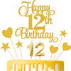 Lecferrarc 12th Birthday Cake Decorations, 12th Birthday Candles Cake Numeral Candles and Glitter Happy 12th Birthday Cake Toppe