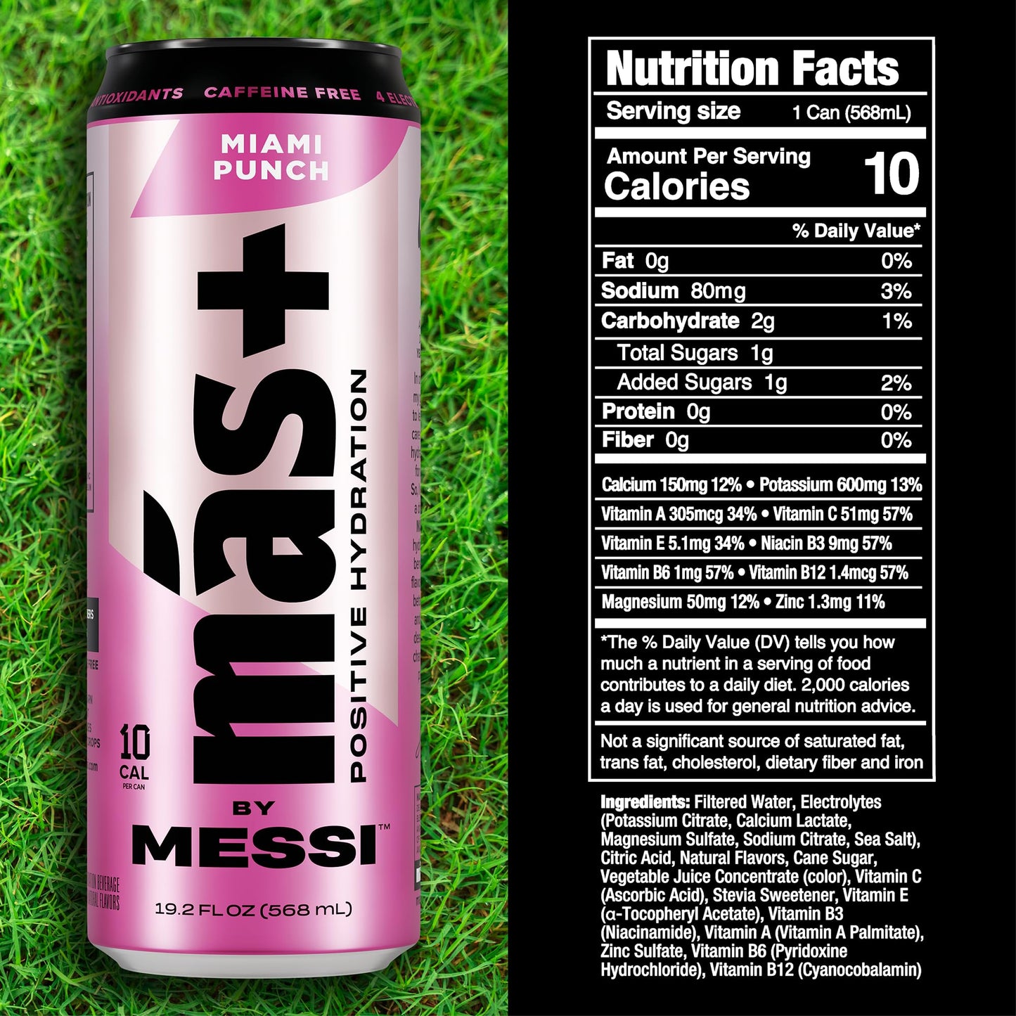M  s+ By Messi 19.2oz Miami Punch Sports Drink & Hydration Beverage, Natural Flavors with Vitamins and Electrolytes, No Artifici