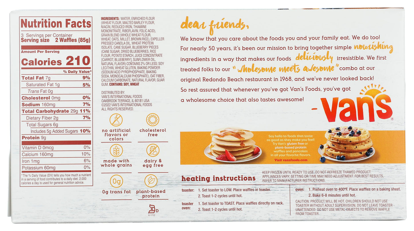 Vans International Foods Blueberry Plant Based Protein Waffles, 9 Oz