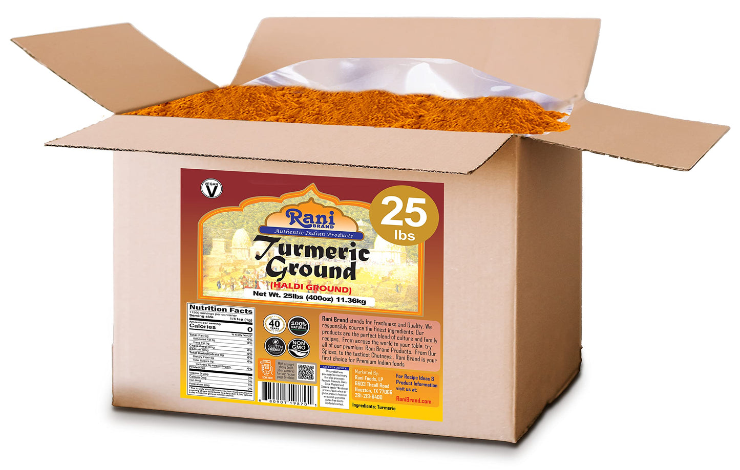 Rani Turmeric (Haldi) Root Powder Spice, (High Curcumin Content), 25Lbs (400Oz) 11.36Kg ~ Bulk Box ~ All Natural | 100% Pure | V