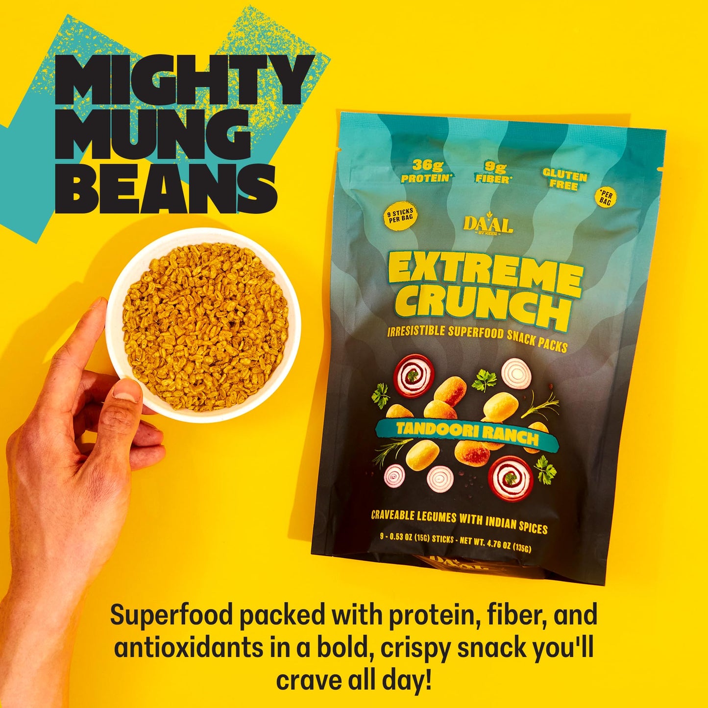 Daal By Keen Crunchy Mung Bean Snacks - Tandoori Ranch - Plant-Based Protein, High Fiber, Gluten-Free, Nut-Free - Mix into Salad