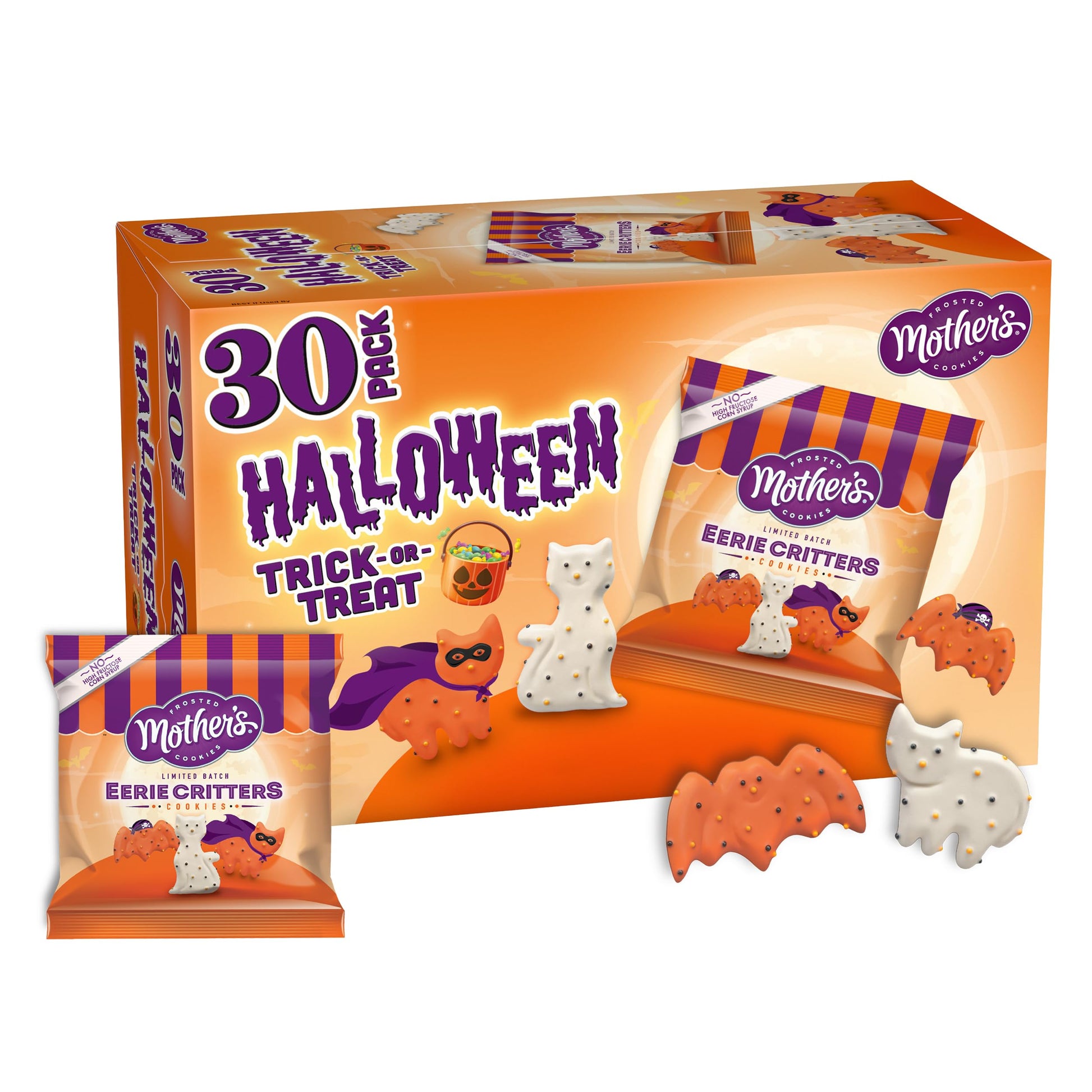 Mothers Circus Halloween Animal Cookies, Snack Pack Halloween Treats for Kids, Individually Wrapped Halloween Cookies, Cats and 