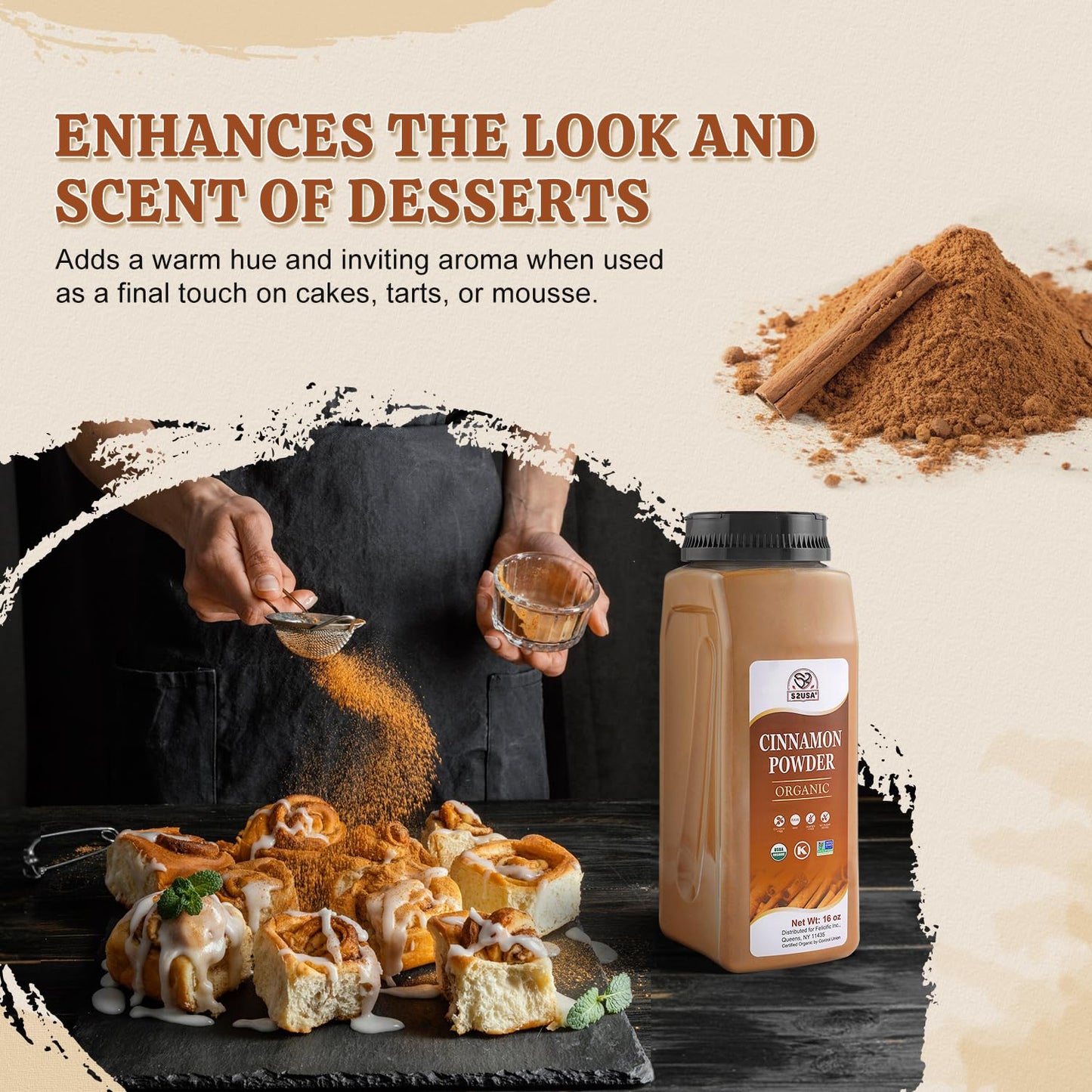 52USA Organic Cinnamon Powder 1 lb (16oz) Pure Ground Cinnamon  100% Certified enhanced Quality Spice-Great for Baking Cooking and Drinks Additive Free  USDA & Kosher Certified  Non-GMO Gluten Free