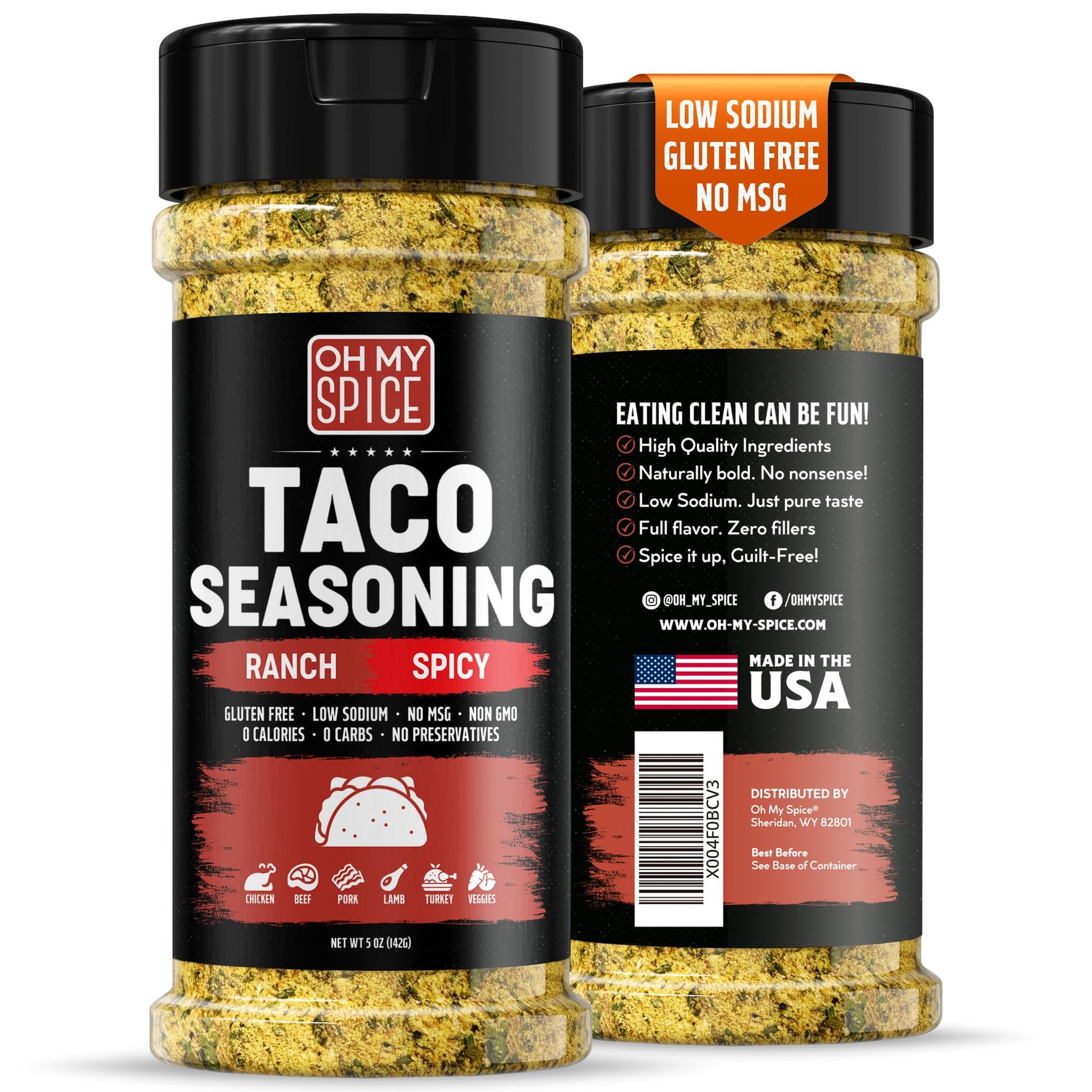 Taco Seasoning Mix Spicy Ranch Seasoning Powder - Gluten Free & Low Sodium Hot Mexican Seasonings Blend for Taco Tuesday Night. 