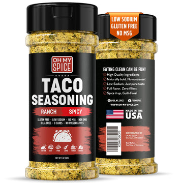 Taco Seasoning Mix Spicy Ranch Seasoning Powder - Gluten Free & Low Sodium Hot Mexican Seasonings Blend for Taco Tuesday Night. 