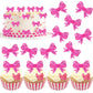 YCTHUNFISH 30 Pack Pink Bow Cupcake Toppers - Acrylic Cupcake Picks for Wedding, Bridal Shower, Birthday Party - Red