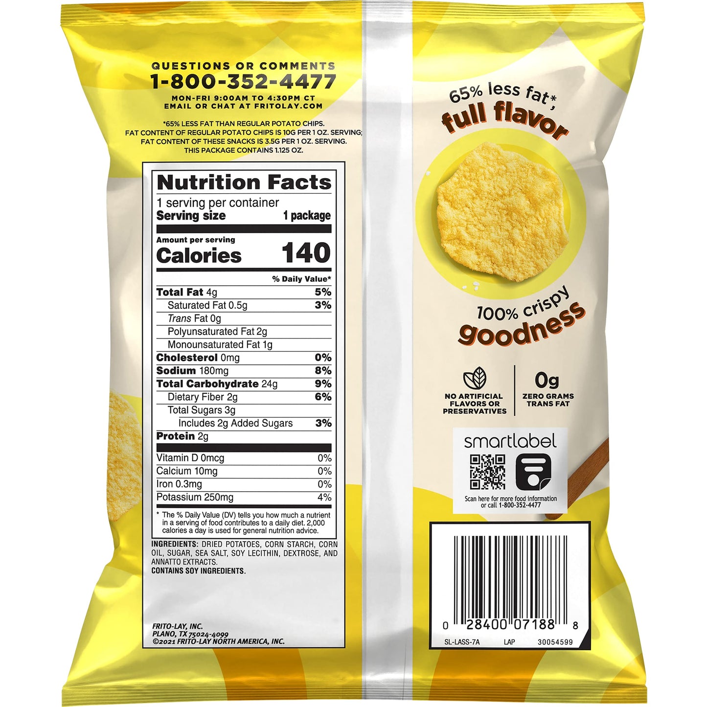 Frito Lay Baked Lay'S Original Potato Chips, Gluten Free, 1.125 Oz Bags, (64 Pack)