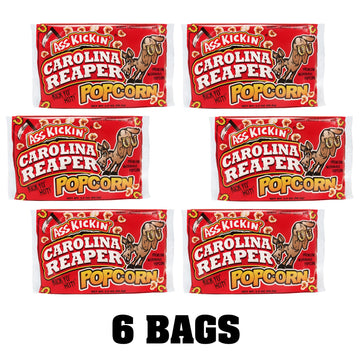 ASS KICKIN Carolina Reaper Pepper Microwave Popcorn - 6 Pack - Spicy Gourmet Snack - 1 Ounce Each