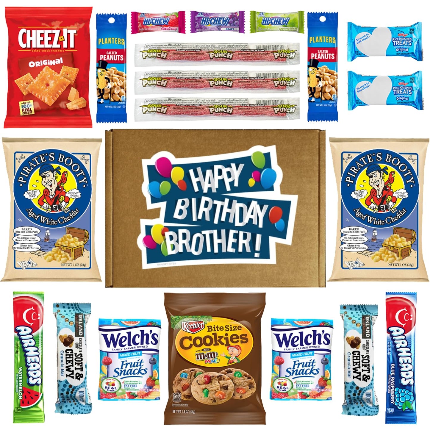 Hangry Kit Birthday Snack Box For Your Brother - (20 Count) Happy Birthday Gift Basket Care Package - Contains Birthday Snacks,