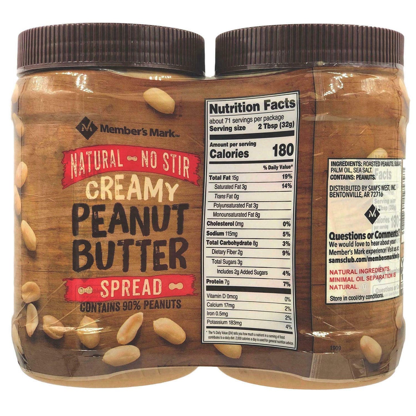 Member's Mark Natural No Stir Creamy Peanut Butter Spread (40 Ounce ., 2 ct.),, 80 Ounce ()