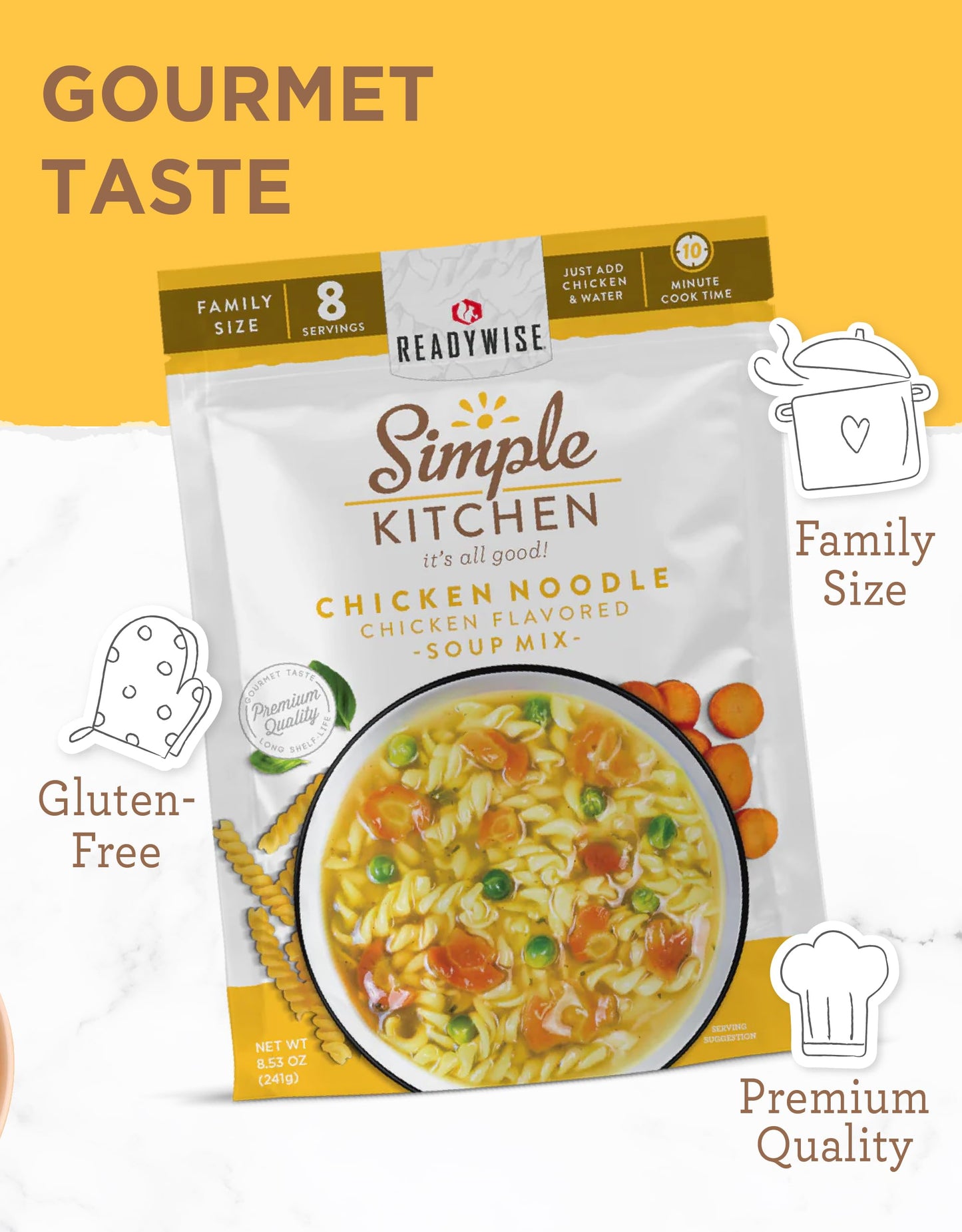 Readywise - Simple Kitchen, Soup Favorites, Variety Pack, 8 Servings Per Pouch, Soup Mix, Family Size, Mre, Freeze Dried Food, R