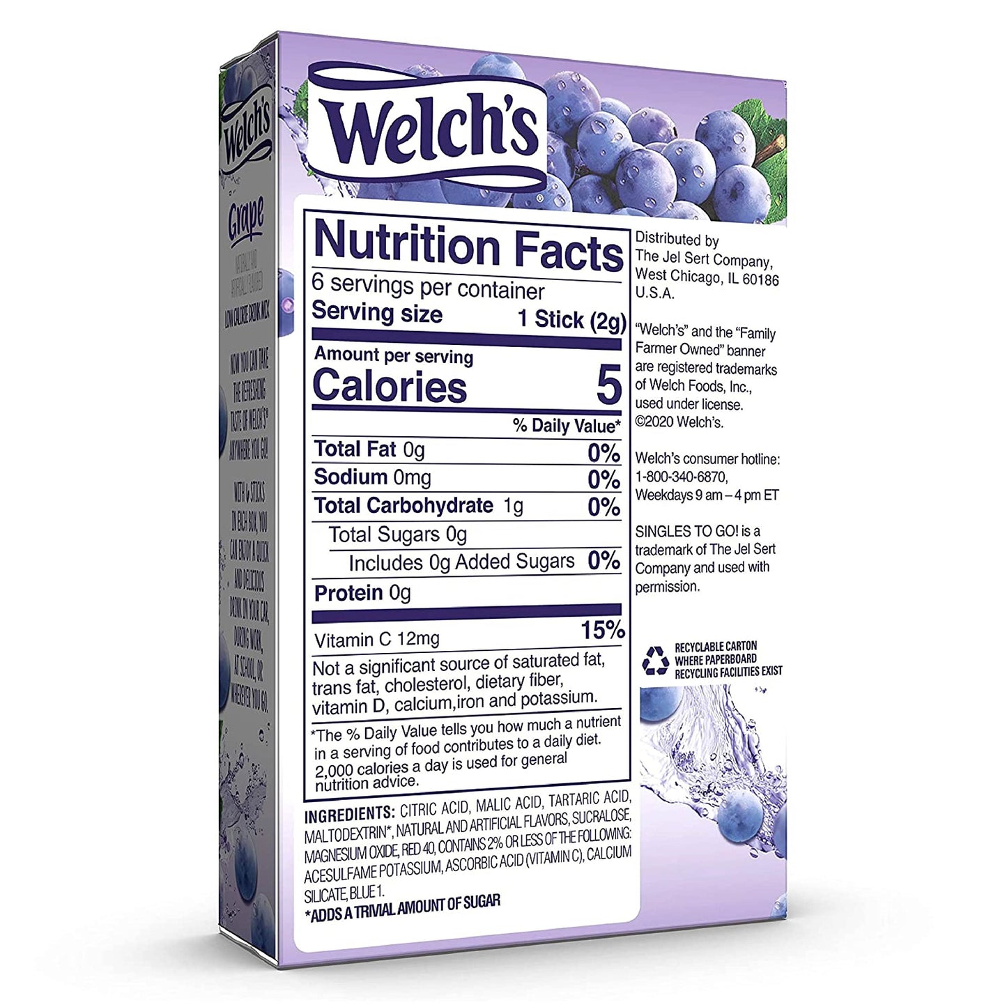 Welchs Singles To Go Water Drink Mix - Grape Powder Stick Packets (12 Boxes with 6 Packets Each - 72 Total Servings)