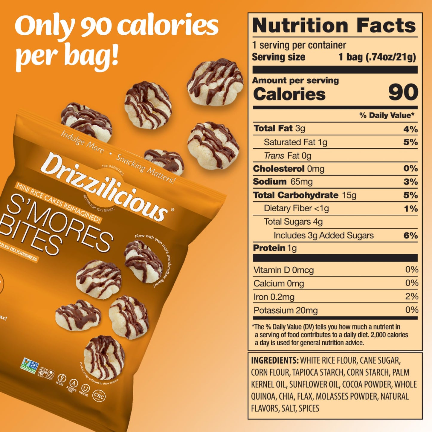 Drizzilicious Mini Rice Cakes Variety Pack - Healthy Vegan Snack, Gluten-Free Rice Crisps, 90 Calories, 8.88 oz (Pack of 12)