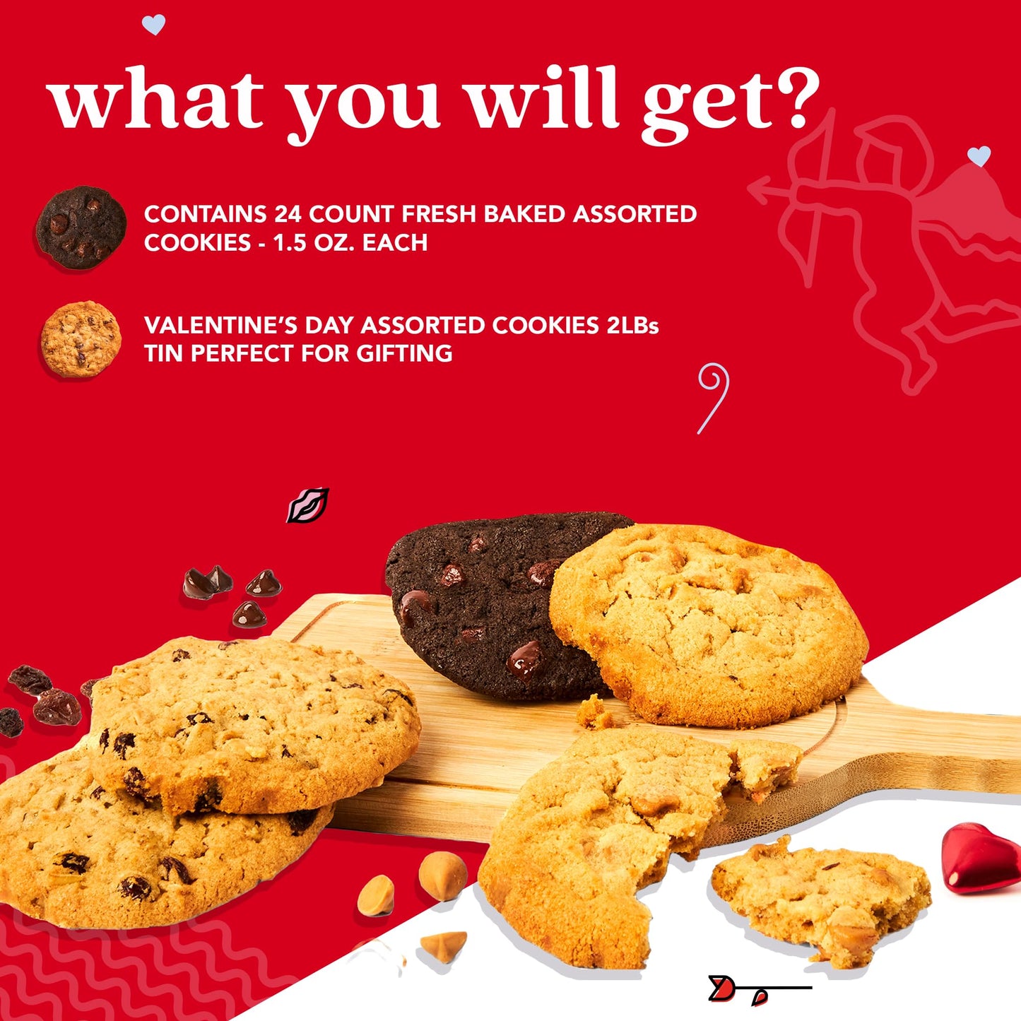 David'S Cookies Freshly Baked Assorted Cookies In Love Tin 2Lbs - Deliciously Handmade Soft Variety Of Cookies - Premium Gourmet