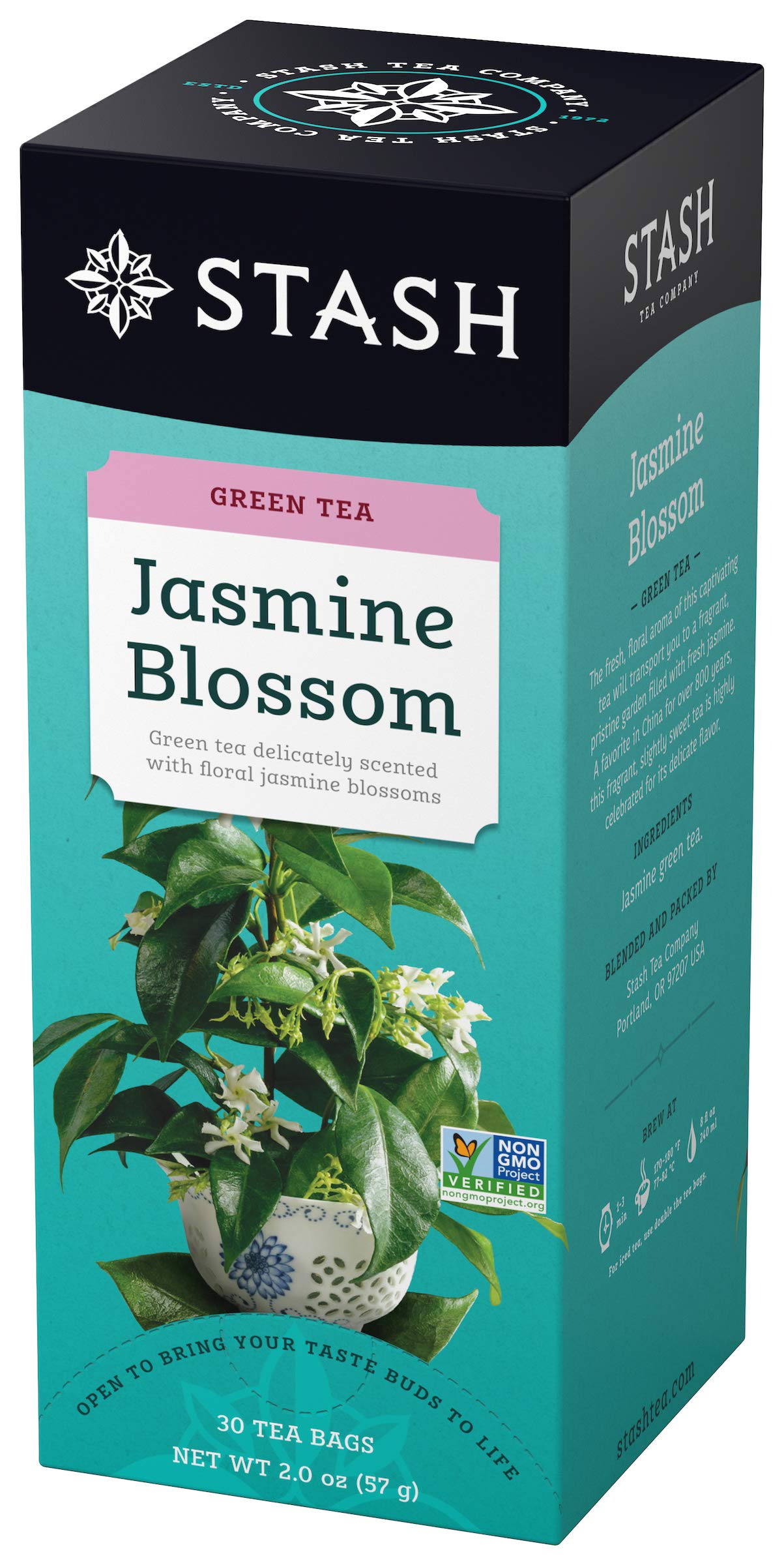 Stash Tea Jasmine Blossom Green Tea - Caffeinated, Non-GMO, 30 Count (Pack of 6) - 180 Bags Total