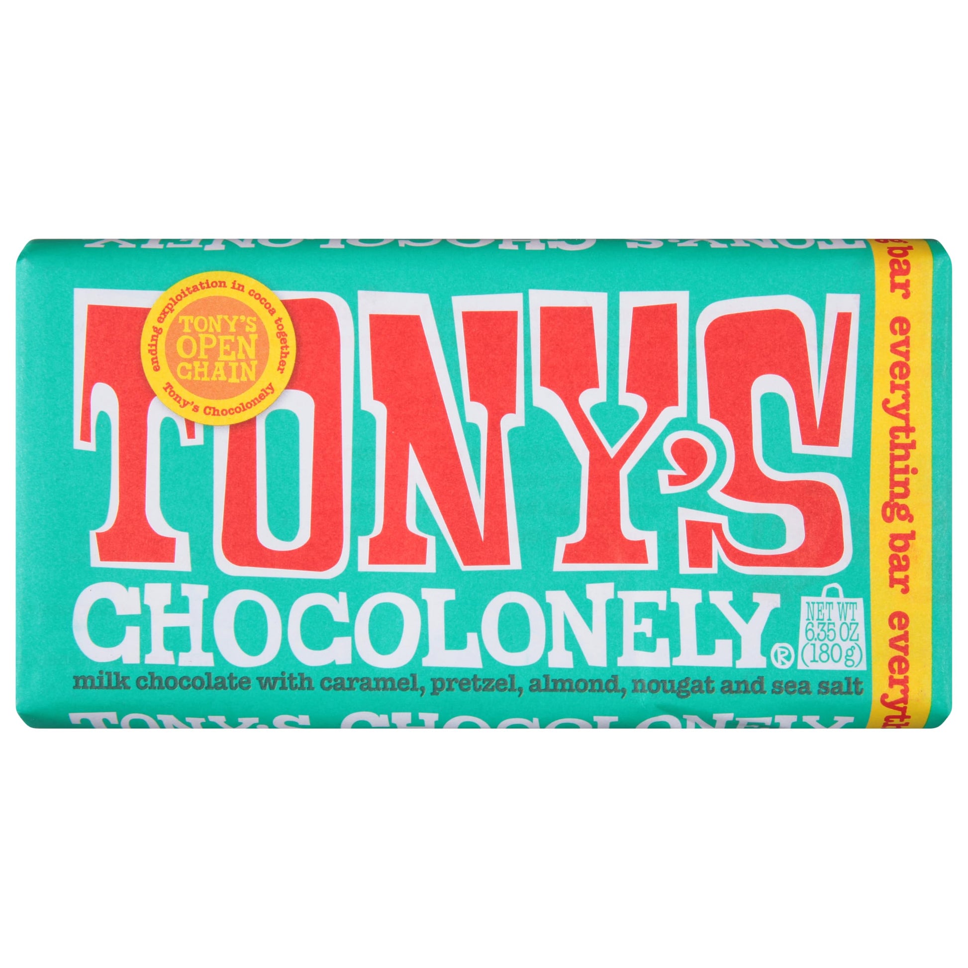 Tonys Chocolonely the Everything Bar, Belgian Milk Chocolate Candy Bar With Sea Salt, Caramel, Pretzel, & Almond Nougat for Snac