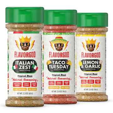 Flavor God Vegan Lovers Combo Pack - Herbs, Spices & Seasoning Gift Set, Includes Italian Zest, Taco Tuesday, Lemon & Garlic - Pack of 3