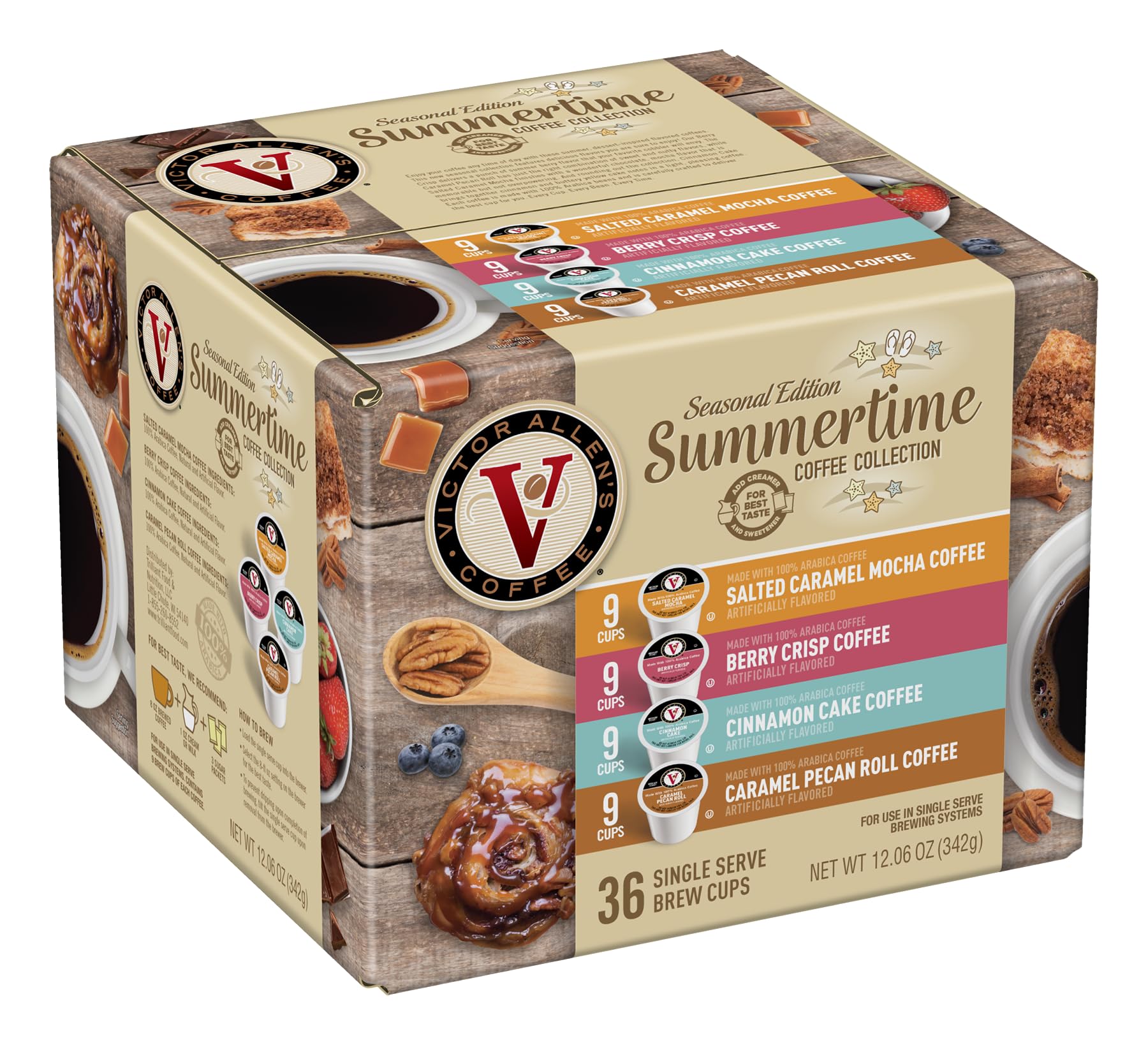 Victor Allens Coffee Summertime Variety Pack, Medium Roast, 36 Count Single Serve Pods for Keurig, Brown