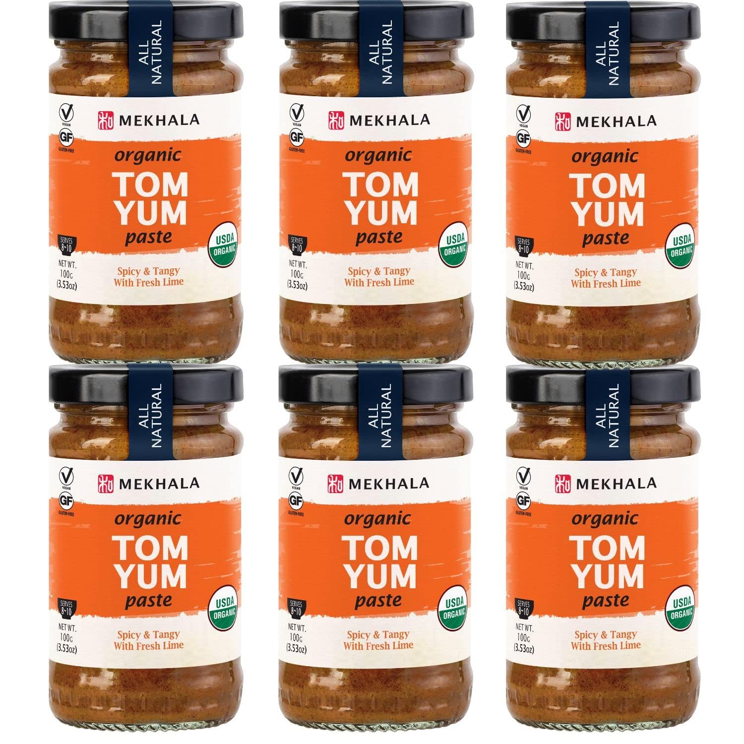 Mekhala Organic Thai Tom Yum Asian Cooking Paste. VEGAN. GLUTEN-FREE. Versatile. Medium Heat (6x3.53oz)
