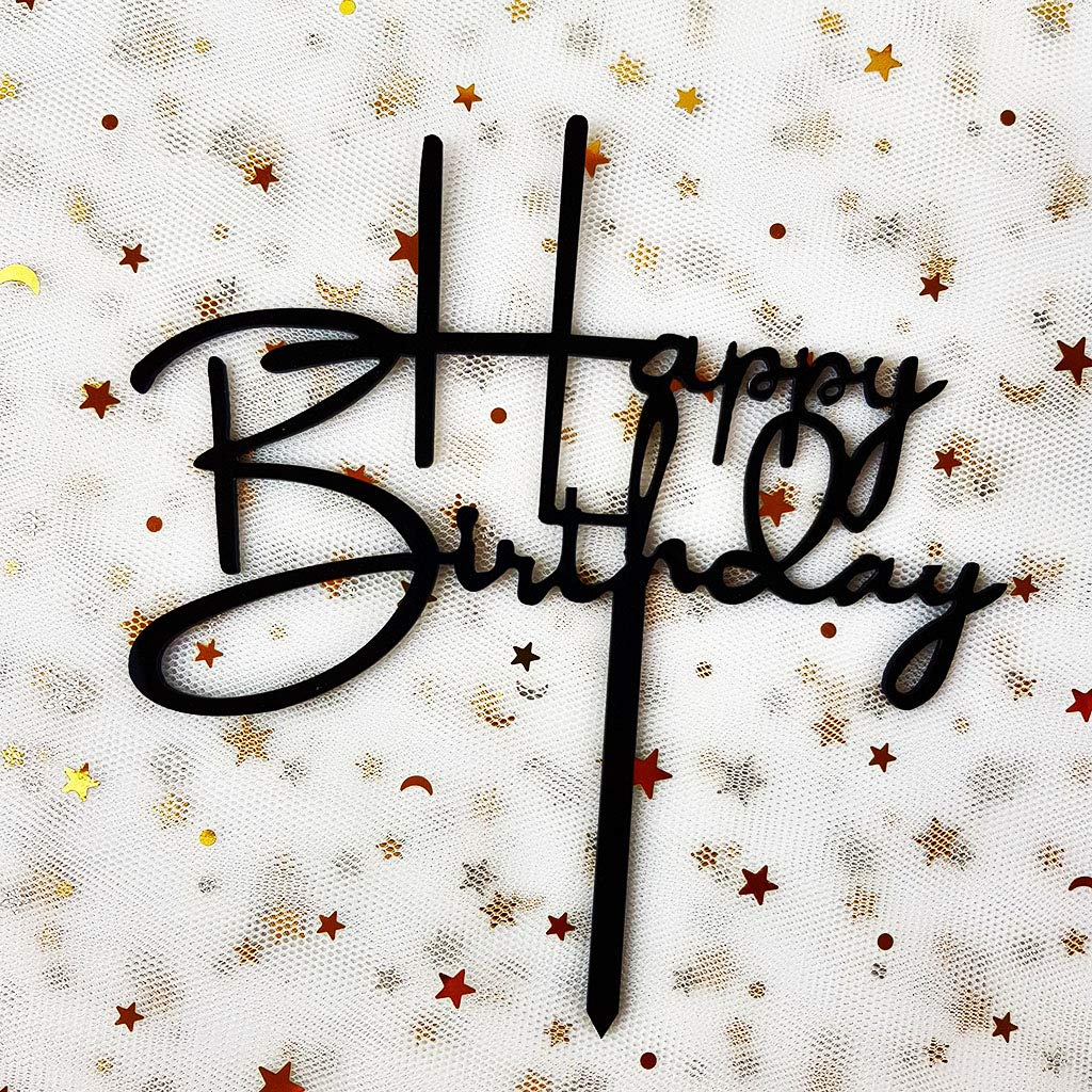 Happy Birthday Cake Topper For Birthday Party Decorations (Black Acrylic)