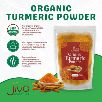 Jiva Organic Turmeric Powder 7 oz - Packaged in Resealable Bag, 100% Raw with Tumeric Powdered Organic, Turmeric Curcumin Powder